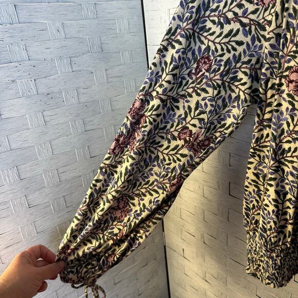 Lucky brand peasant top balloon sleeve drawstring collar floral bohemian hippie - Picture 4 of 11